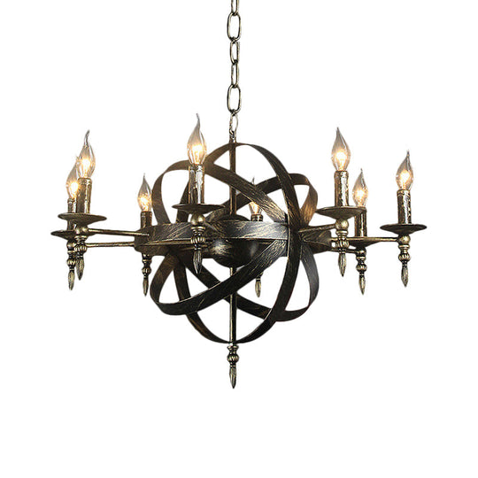 Metallic Chandelier With Spherical Cage Shade - Vintage 6/8 Head Ceiling Light For Restaurants In