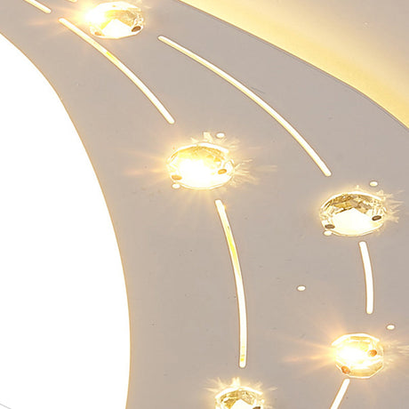 Modern Led Ceiling Light - Acrylic Triangle With Crystal Bead & Flush Mount White
