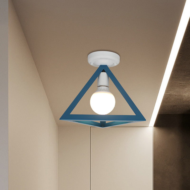 Triangle Ceiling Fixture With Cage Shade Loft - Style 1 - Bulb Metal Semi - Flush Mount Light –