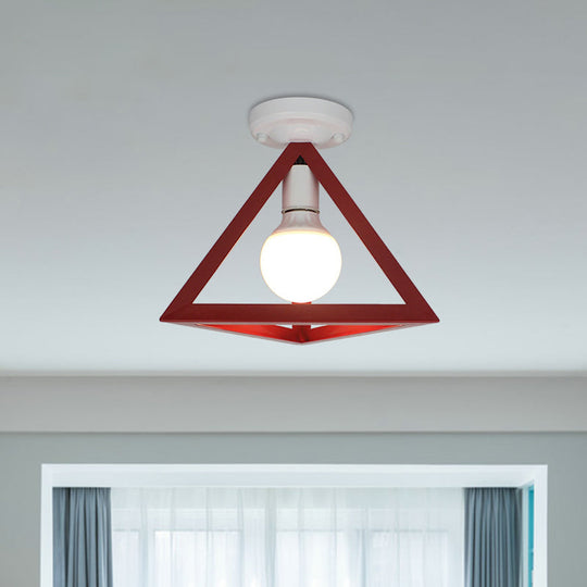 Triangle Ceiling Fixture With Cage Shade Loft - Style 1 - Bulb Metal Semi - Flush Mount Light –