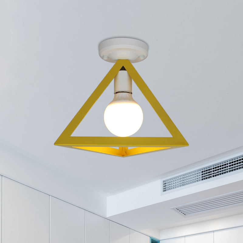 Triangle Ceiling Fixture With Cage Shade Loft - Style 1 - Bulb Metal Semi - Flush Mount Light –
