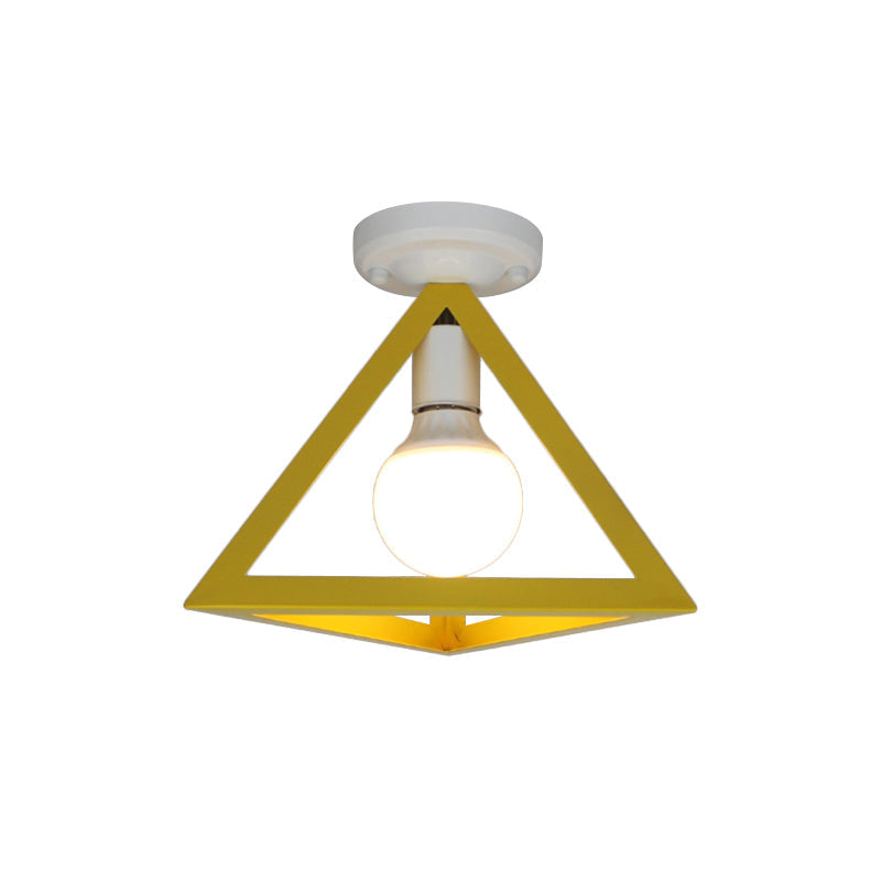 Triangle Ceiling Fixture With Cage Shade Loft - Style 1 - Bulb Metal Semi - Flush Mount Light –
