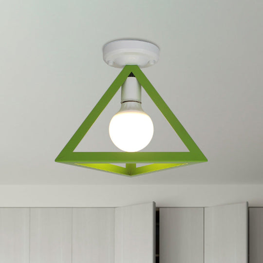 Triangle Ceiling Fixture With Cage Shade Loft - Style 1 - Bulb Metal Semi - Flush Mount Light –