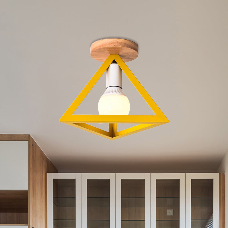 Triangle Ceiling Fixture With Cage Shade Loft - Style 1 - Bulb Metal Semi - Flush Mount Light –
