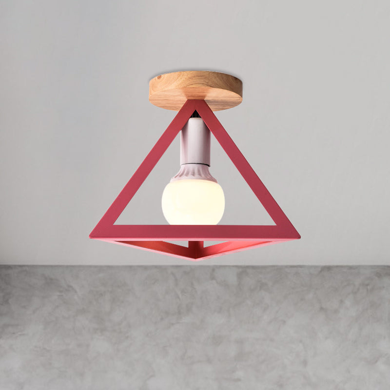Triangle Ceiling Fixture With Cage Shade Loft - Style 1 - Bulb Metal Semi - Flush Mount Light –