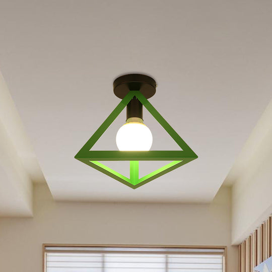 Triangle Ceiling Fixture With Cage Shade Loft - Style 1 - Bulb Metal Semi - Flush Mount Light –