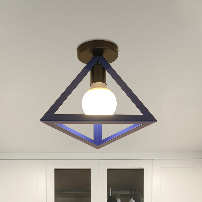 Triangle Ceiling Fixture With Cage Shade Loft - Style 1 - Bulb Metal Semi - Flush Mount Light –