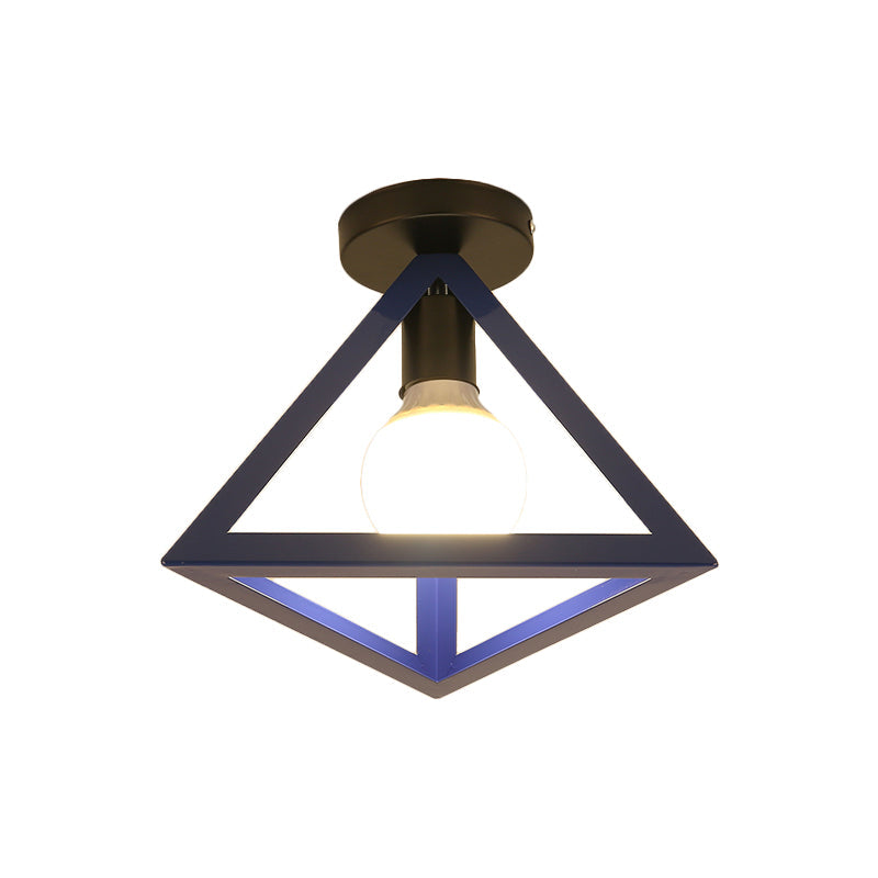 Triangle Ceiling Fixture With Cage Shade Loft - Style 1 - Bulb Metal Semi - Flush Mount Light –