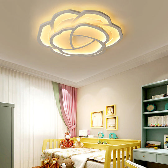 Modern Led Baby Bedroom Flower Ceiling Lamp - Pretty White Flush Light For Nurseries / 16.5’ Warm