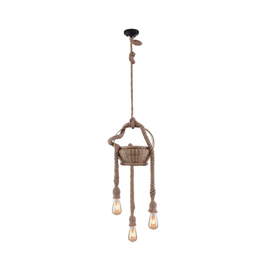 Vintage Beige Hemp Rope Chandelier - Rustic Hanging Light For Living Room