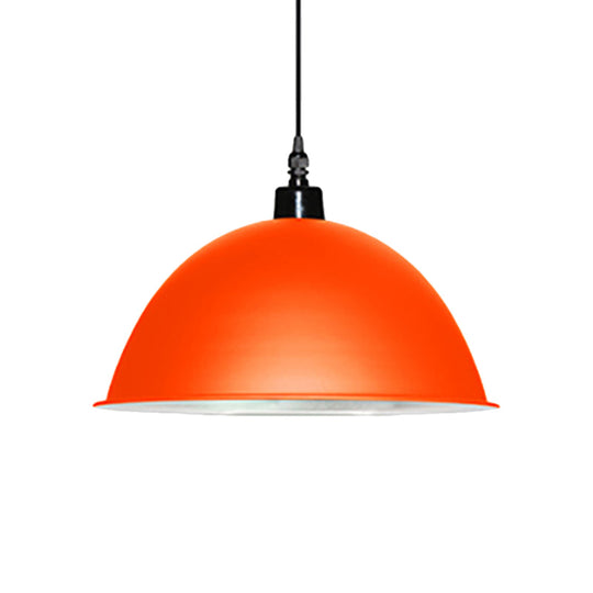 Metallic Industrial Ceiling Pendant Light - 1 Head Hanging Lamp With Dome Shade In Red/Yellow For