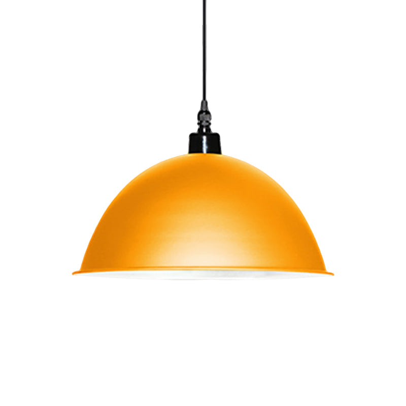 Metallic Industrial Ceiling Pendant Light - 1 Head Hanging Lamp With Dome Shade In Red/Yellow For