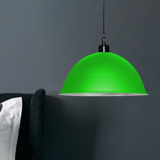 Metallic Industrial Ceiling Pendant Light - 1 Head Hanging Lamp With Dome Shade In Red/Yellow For