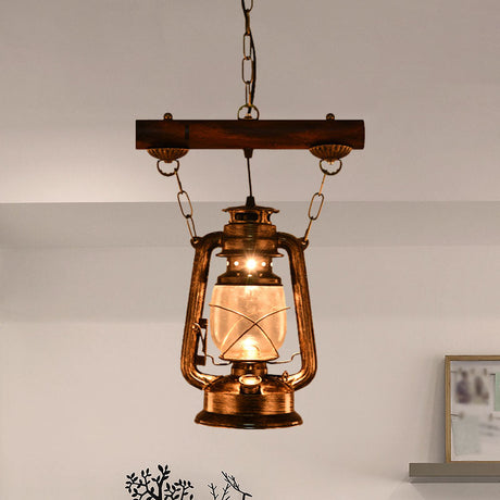 Antique Bronze Glass Hanging Light Fixture - Kerosene Pendant Lighting For Bedroom