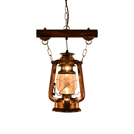 Antique Bronze Glass Hanging Light Fixture - Kerosene Pendant Lighting For Bedroom