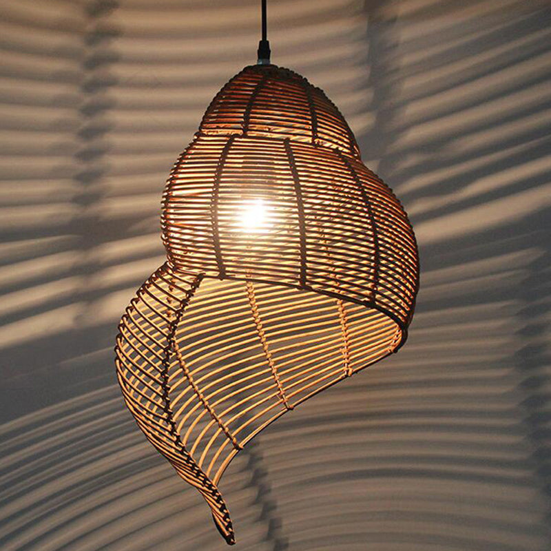 Coastal Single-Bulb Rattan Pendant Light Kit - Spiral Shell Shaped Coffee/Beige 10’/12’/14’ Wide