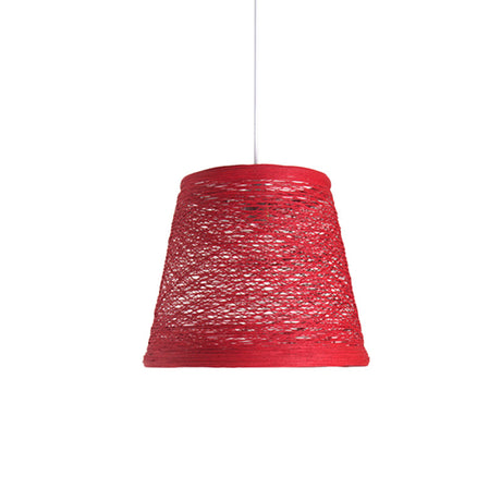 Modern Tapered Drum Rattan Pendant Lamp | Black/Red/Pink 1 Head Ceiling Hang Light For Dining Table