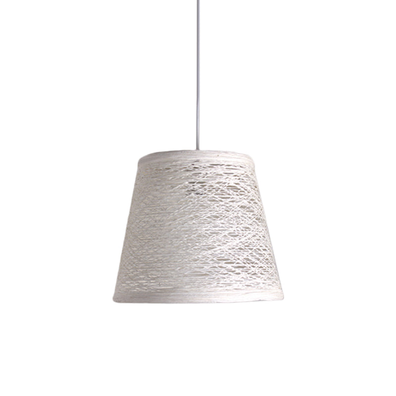 Modern Tapered Drum Rattan Pendant Lamp | Black/Red/Pink 1 Head Ceiling Hang Light For Dining Table