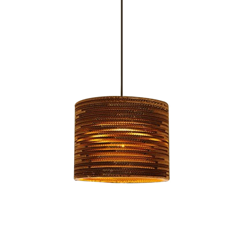 Rustic Brown Bistro Pendant Lighting With Geometric/Cylinder/Bellied Corrugated Paper Shade