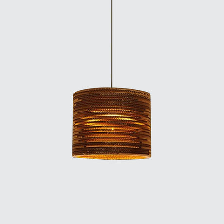 1 Bulb Bistro Pendant Light In Rustic Brown With Corrugated Paper Shade