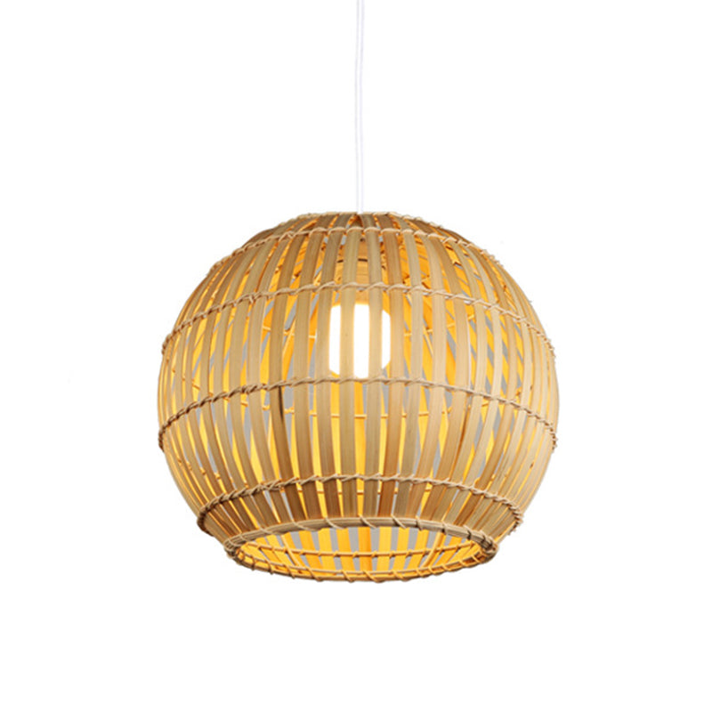 Global Bamboo Stripe Pendant Light Fixture - 12’/16’/19.5’ Width 1 Head Beige Ideal For Restaurants