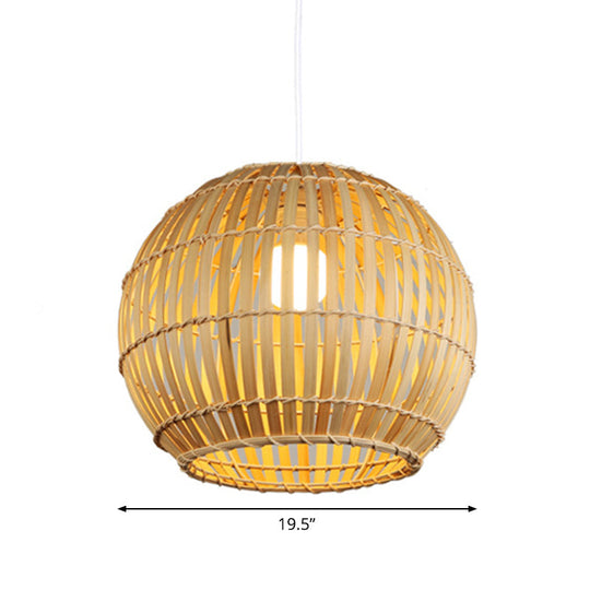 Global Bamboo Stripe Pendant Light Fixture - 12’/16’/19.5’ Width 1 Head Beige Ideal For Restaurants