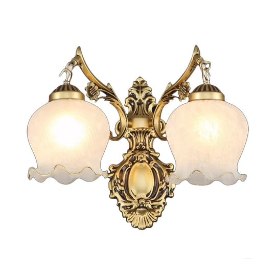 Traditional Bronze Floral Wall Sconce With Opal Frosted Glass Perfect For Bedroom Lighting - 2