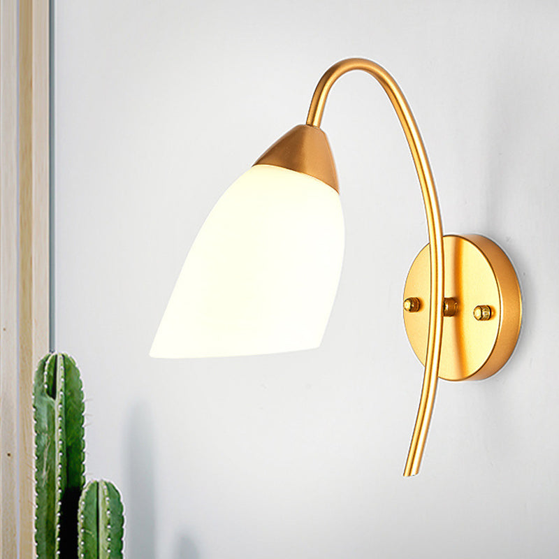 Minimalist Ivory Glass 1-Light Wall Lamp | Gold Gooseneck Sconce Lighting / B