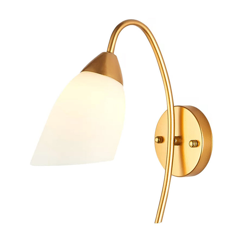 Minimalist Ivory Glass 1-Light Wall Lamp | Gold Gooseneck Sconce Lighting