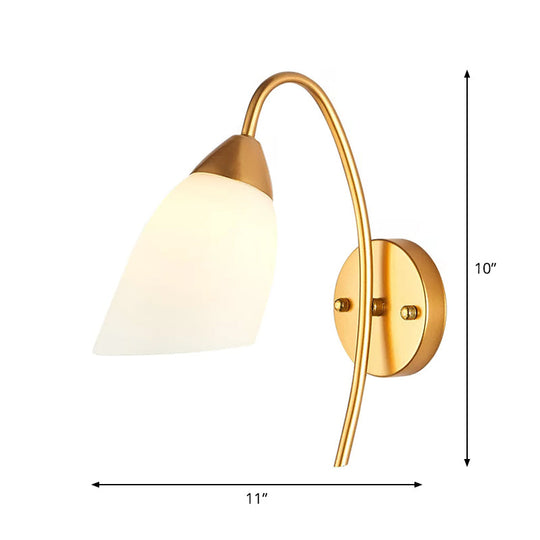 Minimalist Ivory Glass 1-Light Wall Lamp | Gold Gooseneck Sconce Lighting