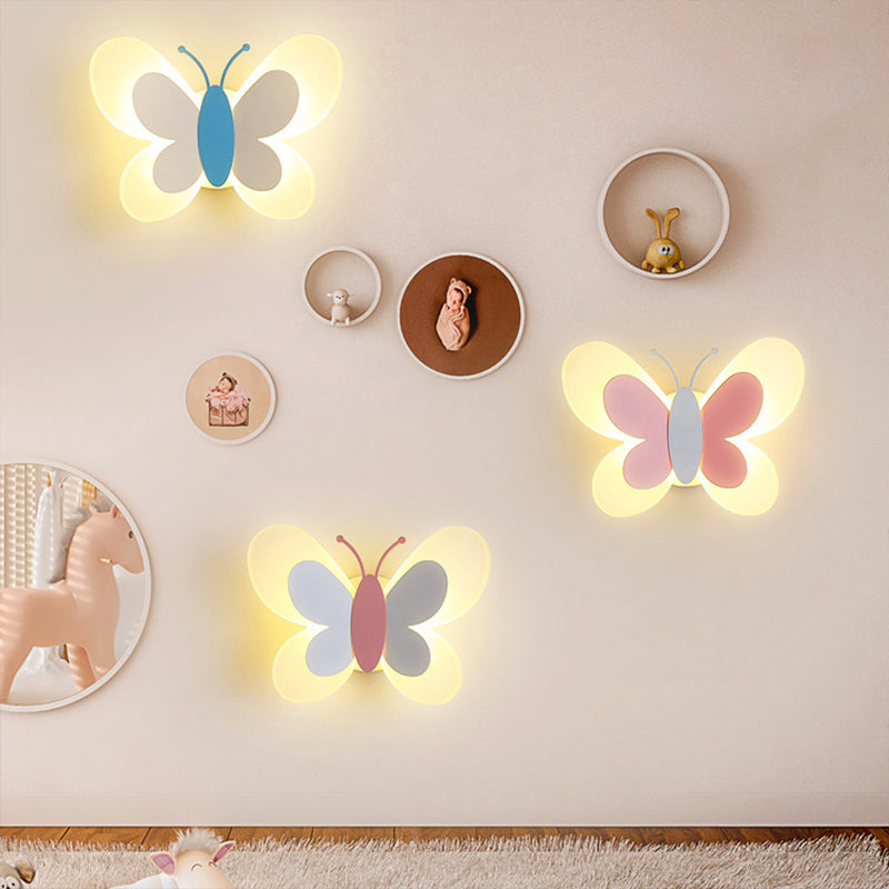 Cartoon Butterfly Led Sconce Lamp: Fun Acrylic Wall Lighting Fixture In Multiple Colors And Light