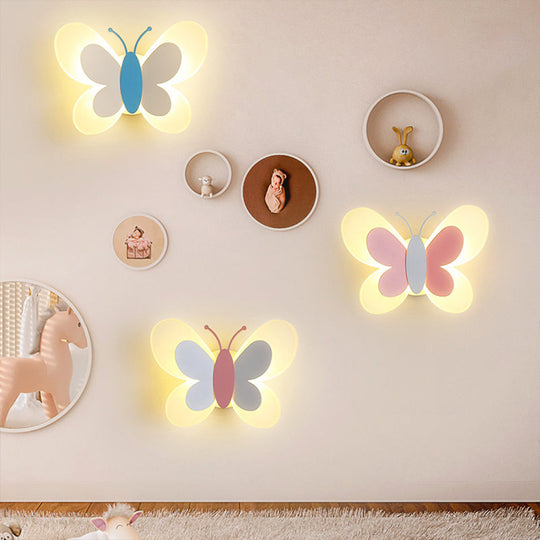 Cartoon Butterfly Led Sconce Lamp: Fun Acrylic Wall Lighting Fixture In Multiple Colors And Light