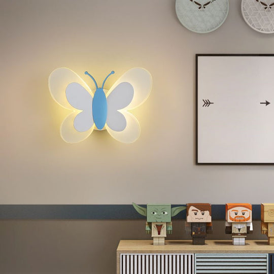 Cartoon Butterfly Led Sconce Lamp: Fun Acrylic Wall Lighting Fixture In Multiple Colors And Light