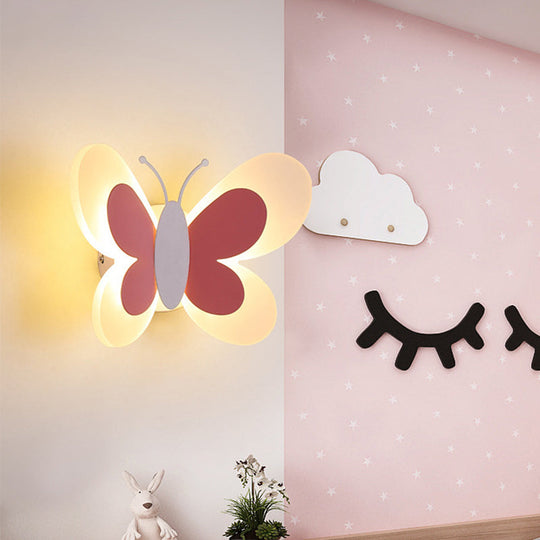 Cartoon Butterfly Led Sconce Lamp: Fun Acrylic Wall Lighting Fixture In Multiple Colors And Light