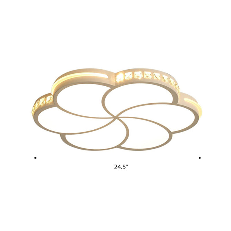 Contemporary Led Flush Ceiling Light: White Flower Design With Clear Crystal Accents For Kid’s Room