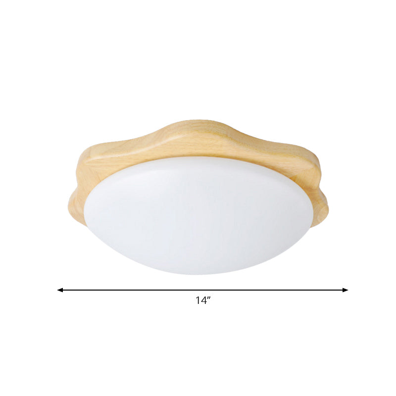Simple Style Beige Flush Mount Ceiling Light Fixture With Wood Accents – Ideal For Bedroom Bowl