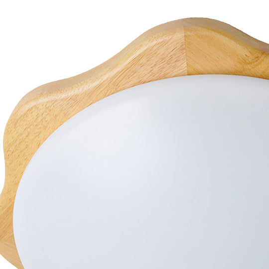 Simple Style Beige Flush Mount Ceiling Light Fixture With Wood Accents – Ideal For Bedroom Bowl