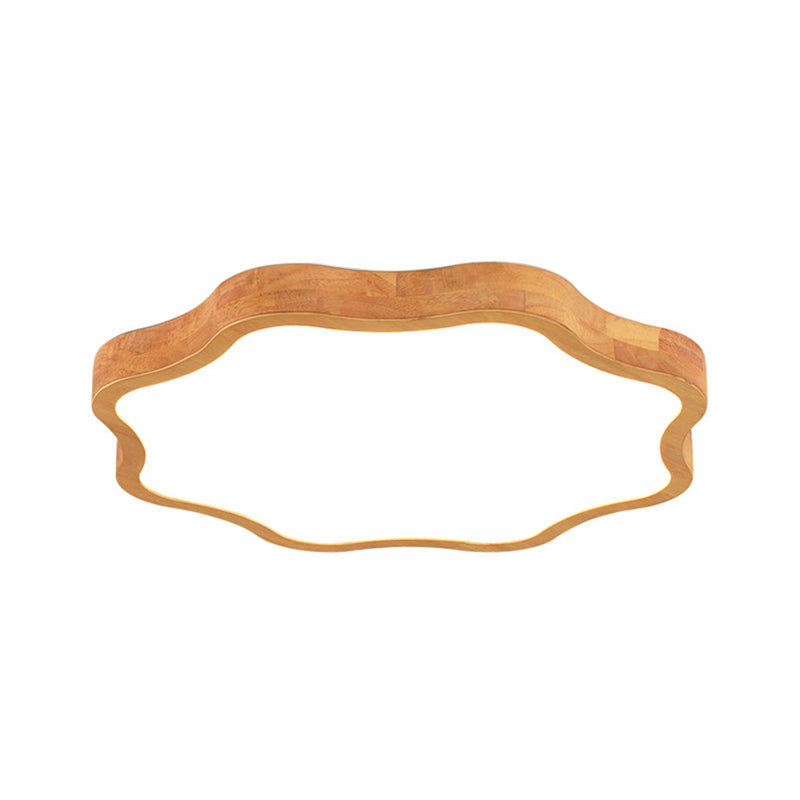 Beige Wood Flower Ceiling Light - Simple Flush Mount Fixture For Dining Room