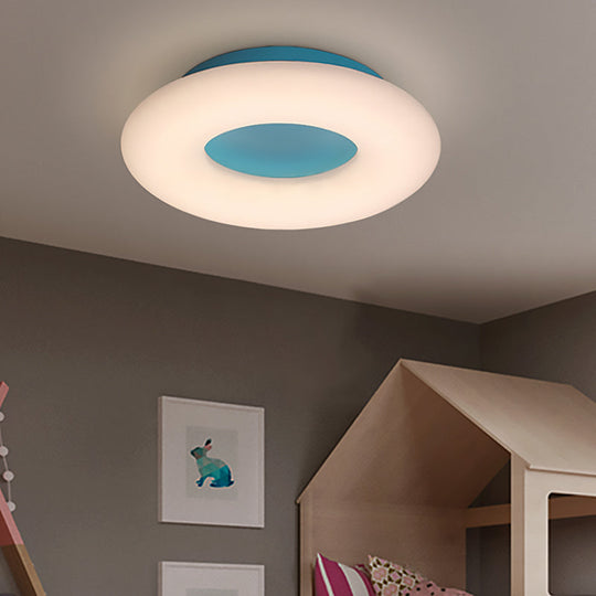 Doughnut Cartoon Flush Mount Ceiling Light For Kindergarten Blue / Warm