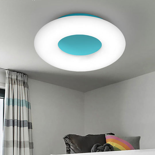 Doughnut Cartoon Flush Mount Ceiling Light For Kindergarten Blue / White