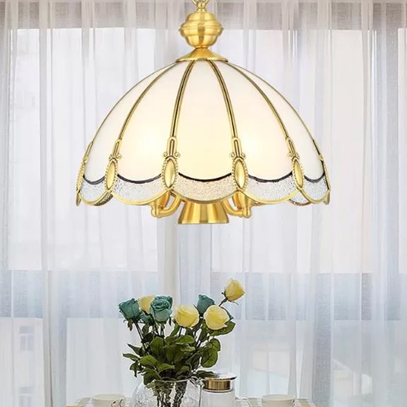 Scalloped Opal Glass Ceiling Chandelier Lamp In Brass - Small/Large (3/5 Lights) Vintage Lighting