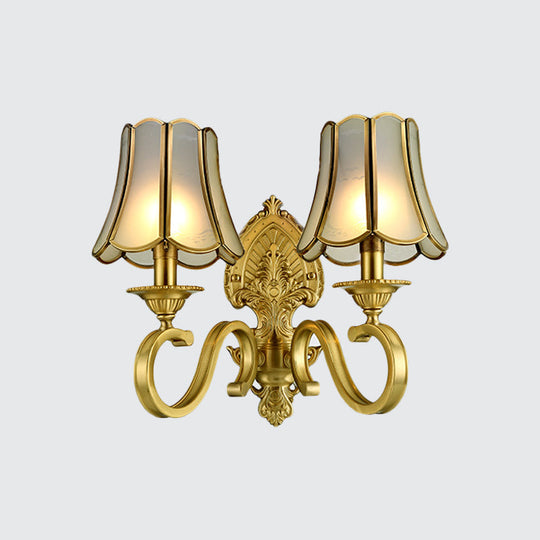 Traditional Polished Brass Flared Wall Sconce With Frosted Glass