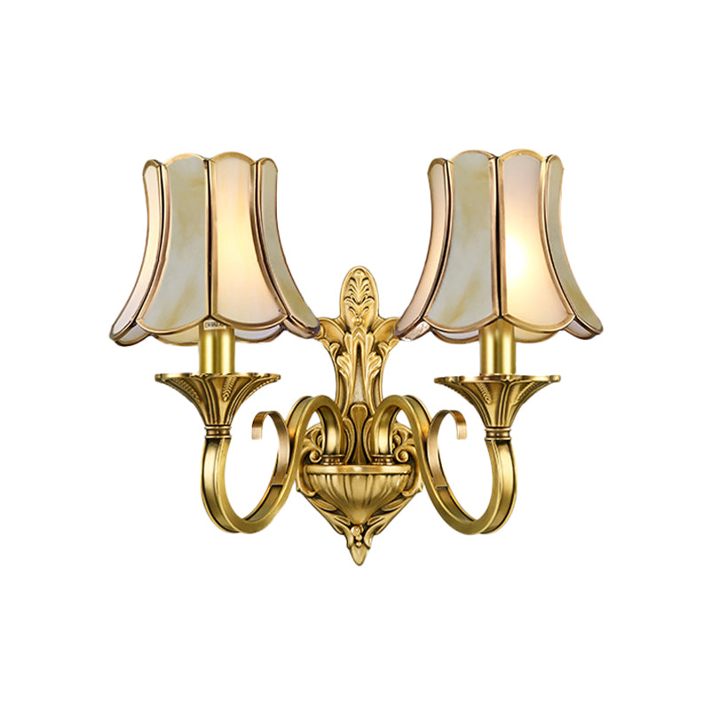 Traditional Polished Brass Flared Wall Sconce With Frosted Glass
