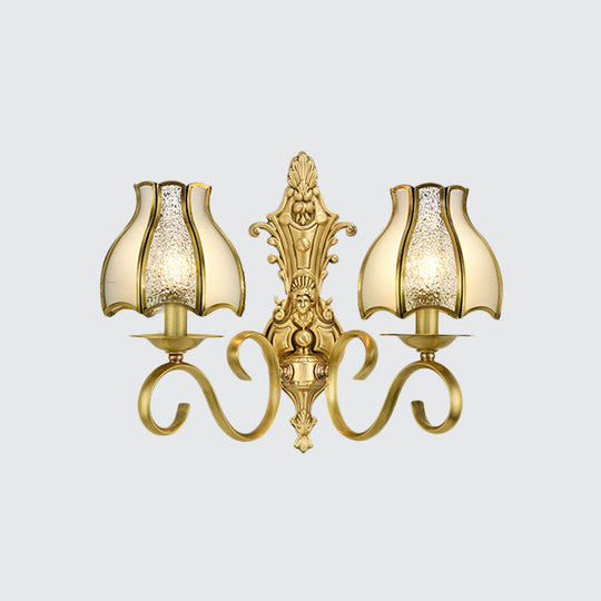 Traditional Polished Brass Flared Wall Sconce With Frosted Glass