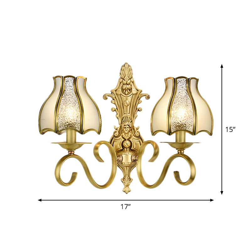 Traditional Polished Brass Flared Wall Sconce With Frosted Glass