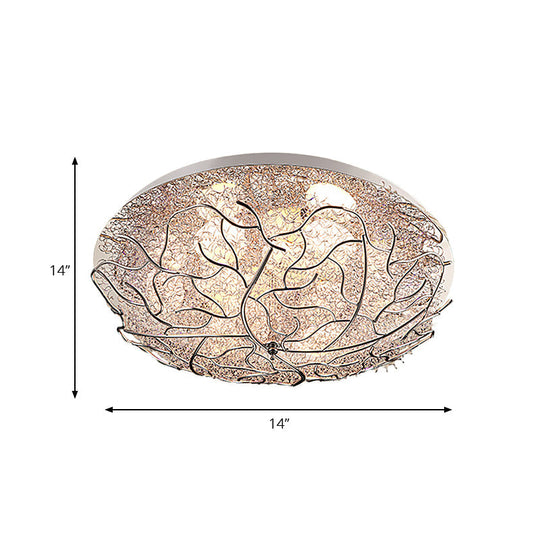 Silver Modern Metal Circle Flush Mount Ceiling Light For Contemporary Living Room