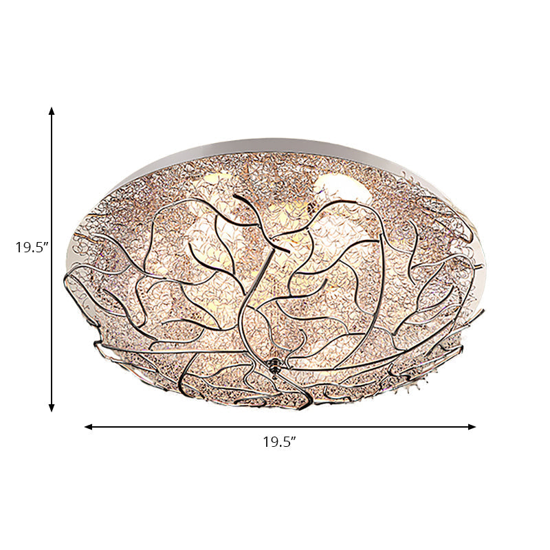 Silver Modern Metal Circle Flush Mount Ceiling Light For Contemporary Living Room