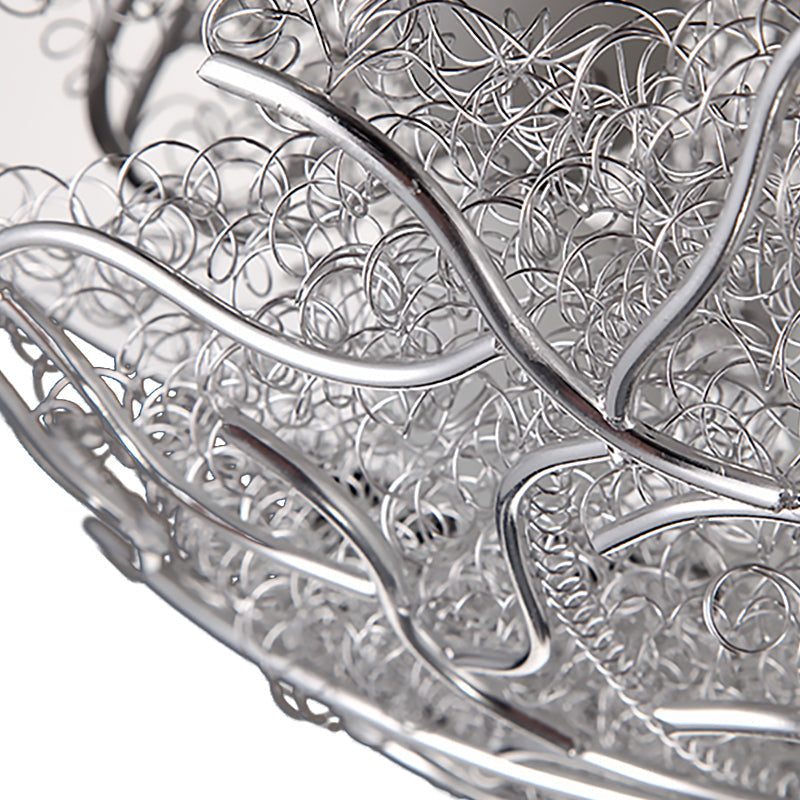 Silver Modern Metal Circle Flush Mount Ceiling Light For Contemporary Living Room