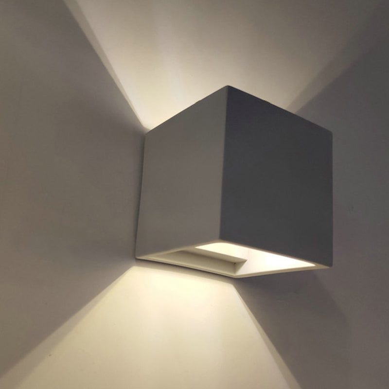 Grey Flush Mount Wall Light Nordic 1 Head - Cube/Cuboid Cement Up & Down Sconce For Stairs 4/5/7