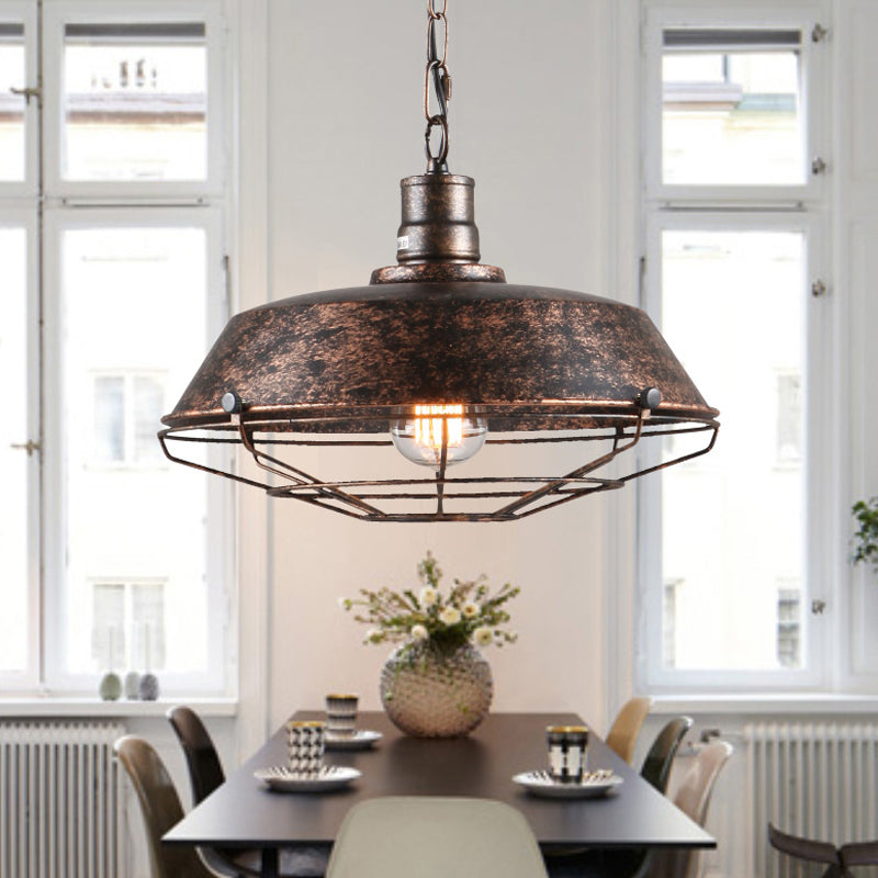 Single Pendant Light Kit With Tapered Cage In Black/Rust - Available 3 Sizes (10’/14’/18’)